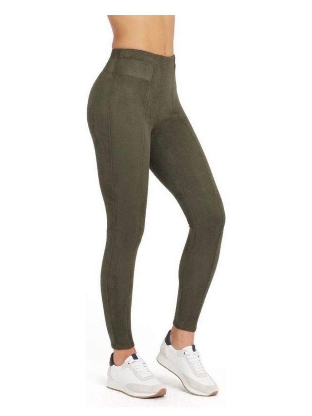 Nwot Spanx Olive Green Suede Stretch Ponte Leggings size medium
